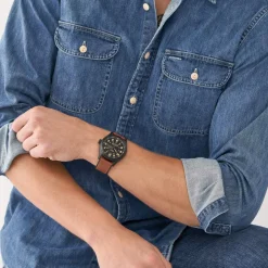 Montre FOSSIL Defender homme solaire acier noir bracelet cuir marron