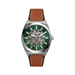 Montre fossil everett homme automatique, bracelet cuir marron