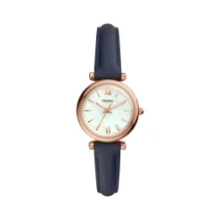 Montre Fossil femme acier doré rose cuir bleu