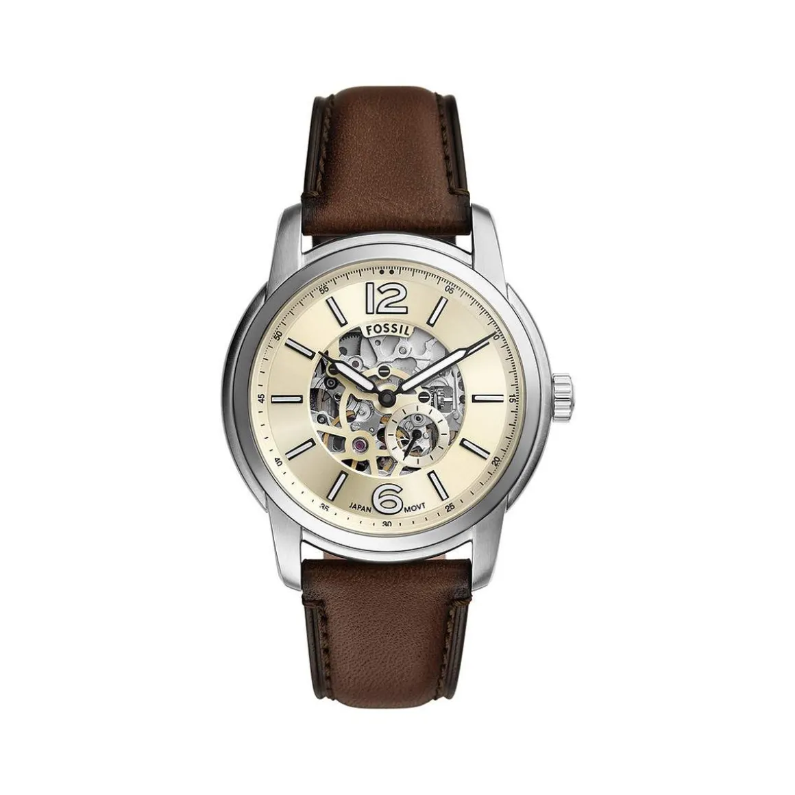 Montre FOSSIL heritage homme automatique, bracelet cuir marron