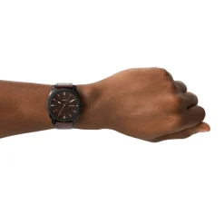 Montre FOSSIL Machine homme acier noir bracelet cuir marron