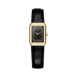 Montre HERBELIN Art Deco femme acier doré jaune bracelet cuir noir