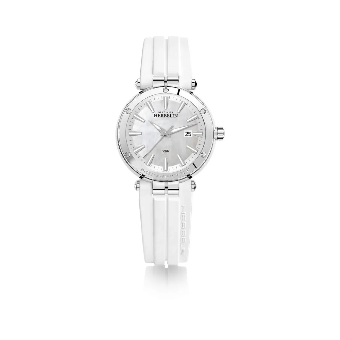 Montre HERBELIN Newport femme acier racelet caoutchouc blanc