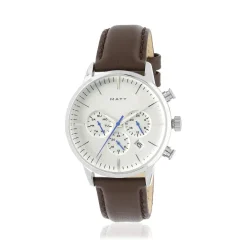 Montre homme acier bracelet cuir marron foncé