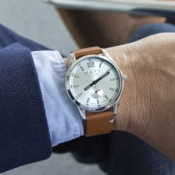 Montre homme acier bracelet cuir marron