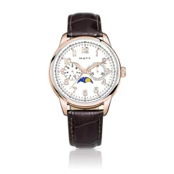 Montre homme acier doré rose bracelet cuir marron