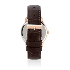 Montre homme acier doré rose bracelet cuir marron
