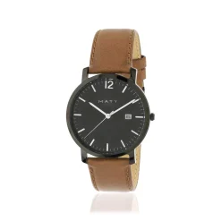 Montre homme acier noir bracelet cuir marron