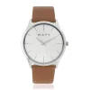 Montre homme chromée bracelet cuir marron