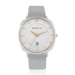 Montre homme chromée bracelet maille milanaise acier