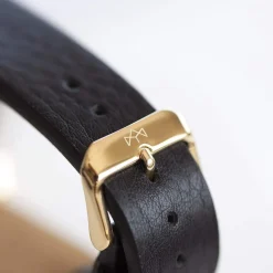 Montre homme coeur ouvert automatique acier doré bracelet cuir noir
