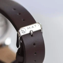 Montre homme coeur ouvert automatique acier bracelet cuir marron