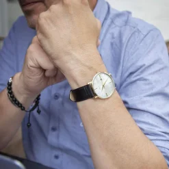 Montre homme dorée bracelet cuir noir