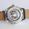 Montre homme squelette automatique acier bracelet cuir bleu