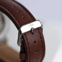 Montre homme squelette automatique acier bracelet cuir marron