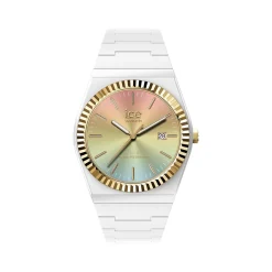 Montre ICE WATCH ice power pw1 femme analogique, boîtier plastique blanc, lunette dorée, bracelet silicone blanc
