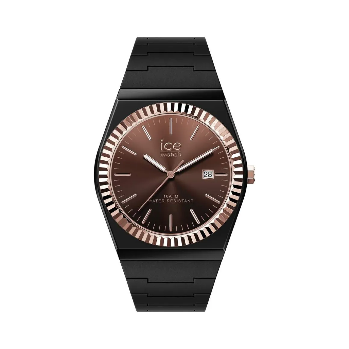 Montre ICE WATCH ice power pw1 mixte analogique, boîtier plastique noir, lunette dorée, bracelet silicone noir