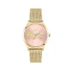 Montre LACOSTE crocodelle femme Acier doré jaune cadran rose bracelet maille milanaise