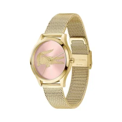 Montre LACOSTE crocodelle femme Acier doré jaune cadran rose bracelet maille milanaise