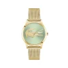 Montre LACOSTE crocodelle femme Acier doré jaune cadran vert bracelet maille milanaise