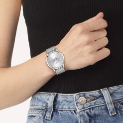 Montre LACOSTE crocodelle femme bracelet acier inoxydable gris