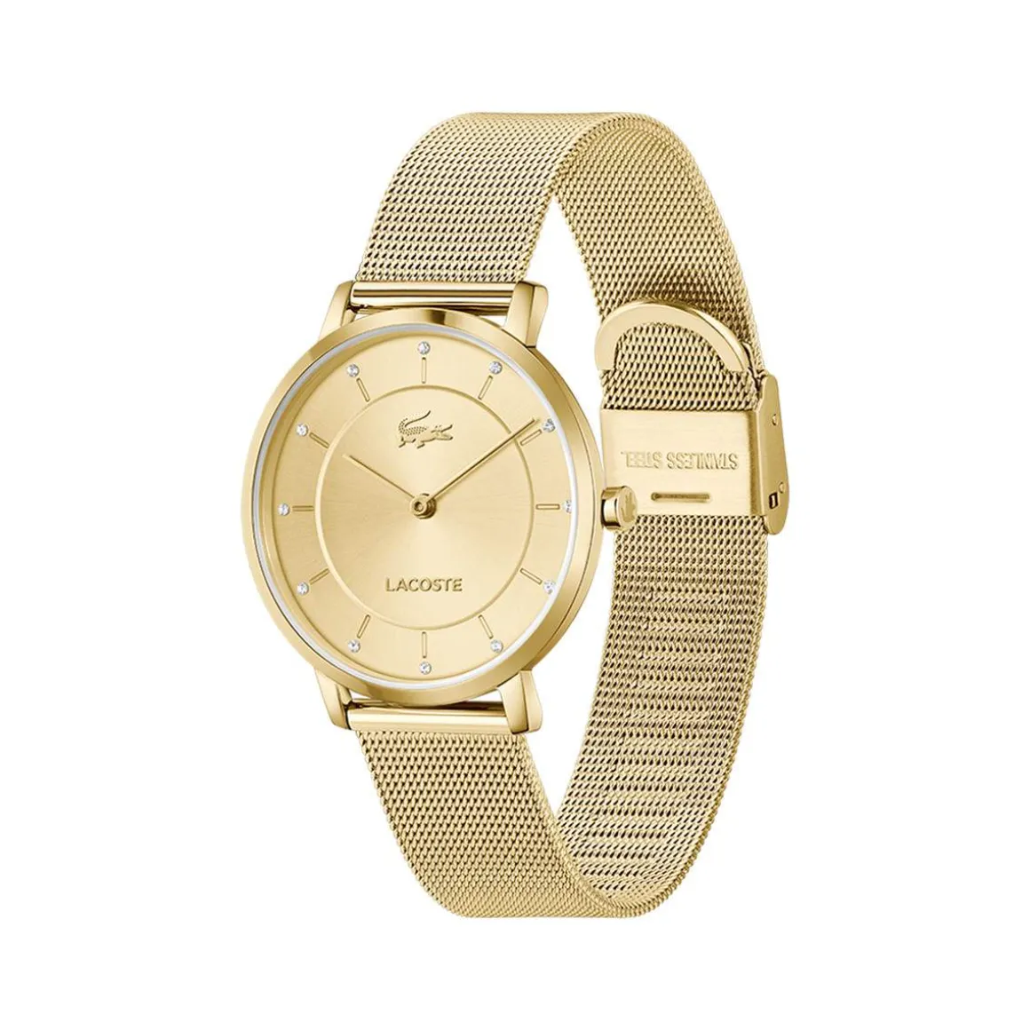 Montre LACOSTE crocorigin femme bracelet acier inoxydable doré jaune