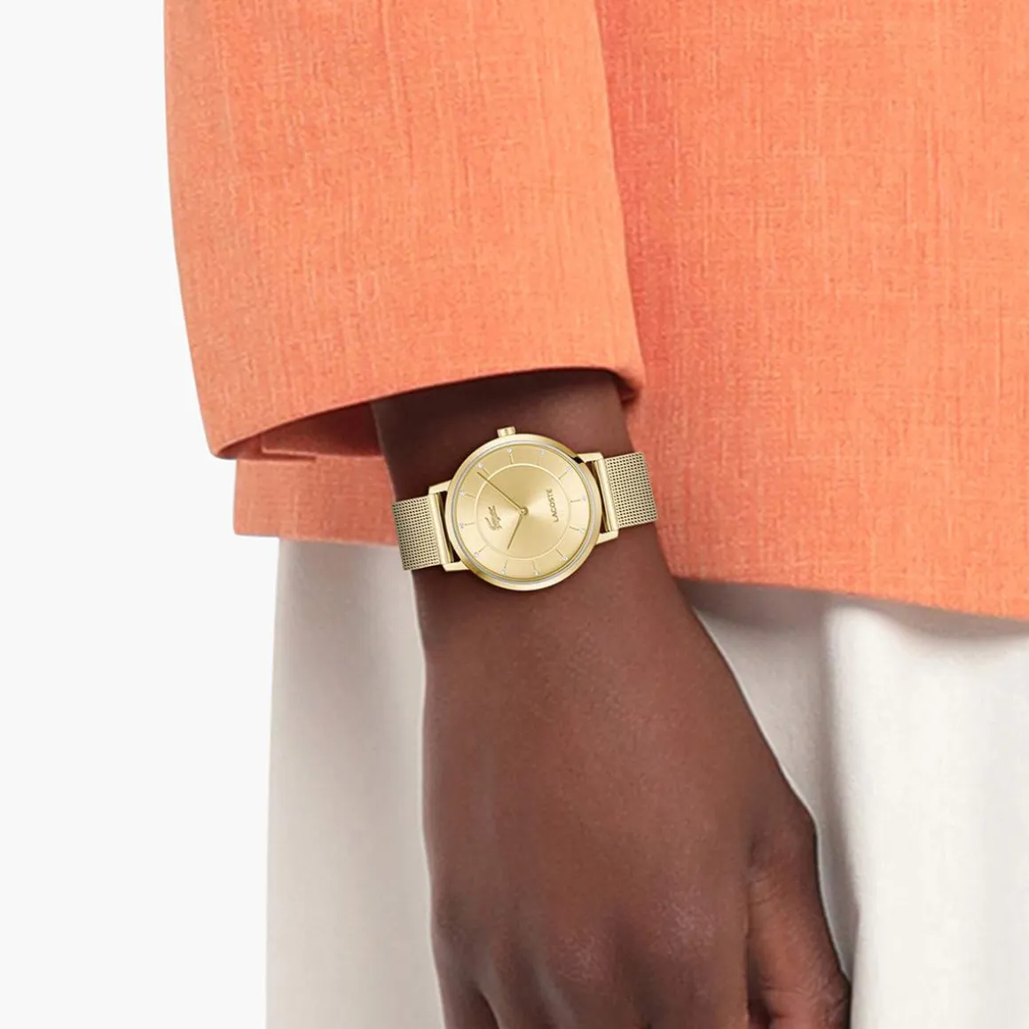 Montre LACOSTE crocorigin femme bracelet acier inoxydable doré jaune