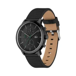 Montre Lacoste homme acier noir bracelet cuir noir