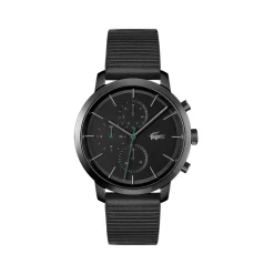Montre Lacoste homme acier noir bracelet cuir noir