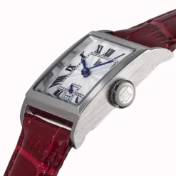 Montre LIP CHURCHILL C18 femme cadran gris bracelet cuir rouge boitier acier