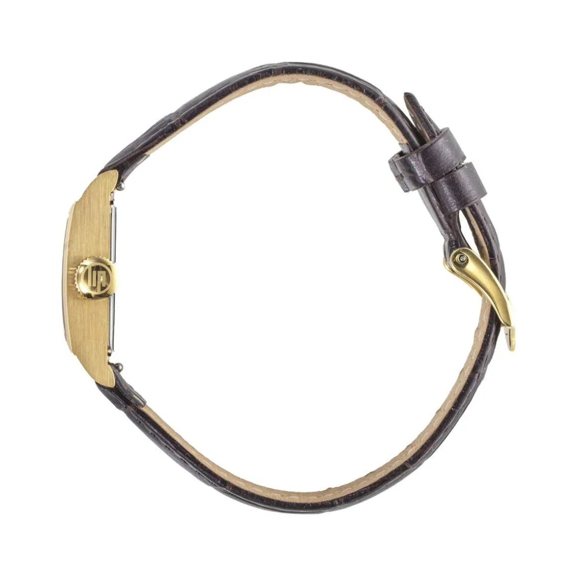 Montre LIP CHURCHILL femme acier doré bracelet cuir marron