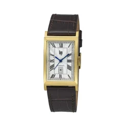 Montre LIP CHURCHILL homme automatique, acier doré bracelet cuir marron