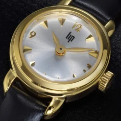 Montre LIP femme analogique, bracelet cuir noir