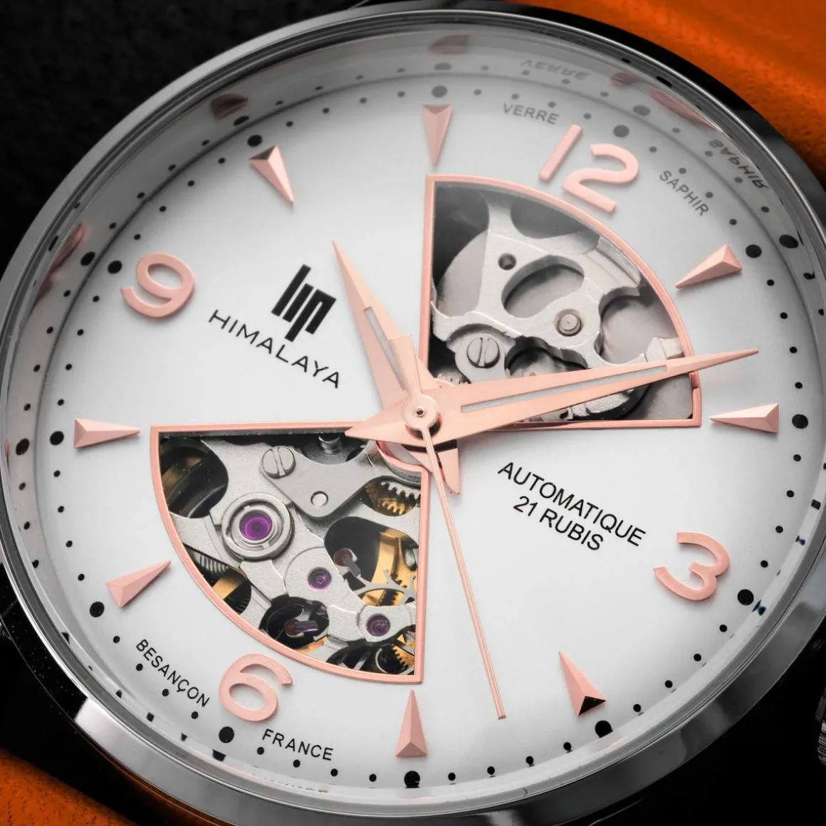Montre Lip femme automatique acier bracelet cuir orange
