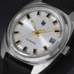 Montre LIP Général de Gaulle mixte automatique, bracelet cuir noir