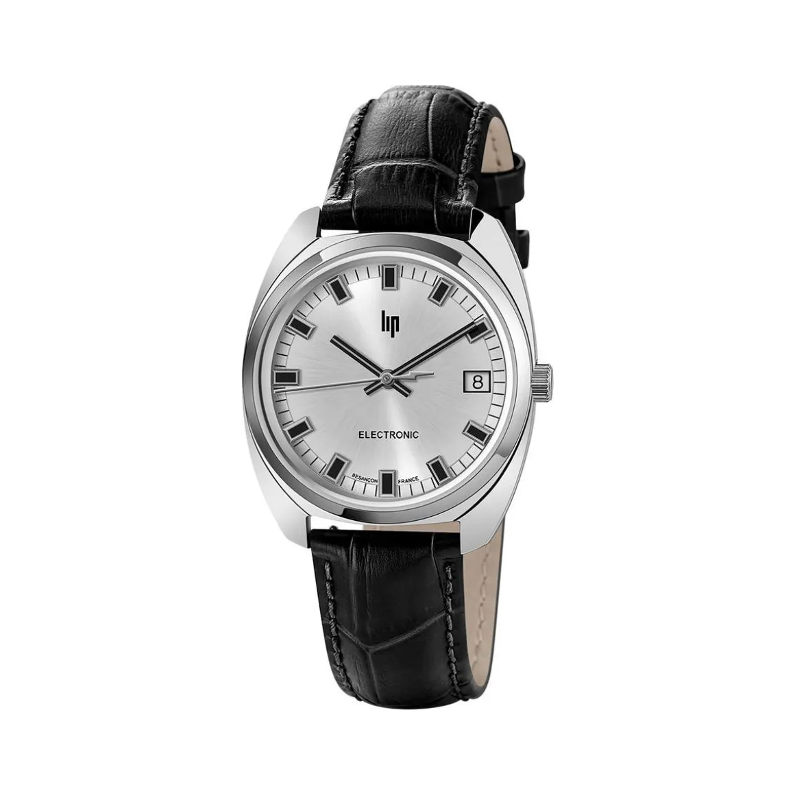 Montre LIP homme analogique, bracelet cuir noir