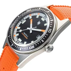 Montre LIP homme automatique, bracelet caoutchouc orange