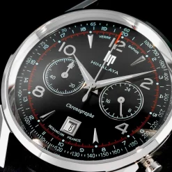 Montre Lip homme chronographe acier cuir noir