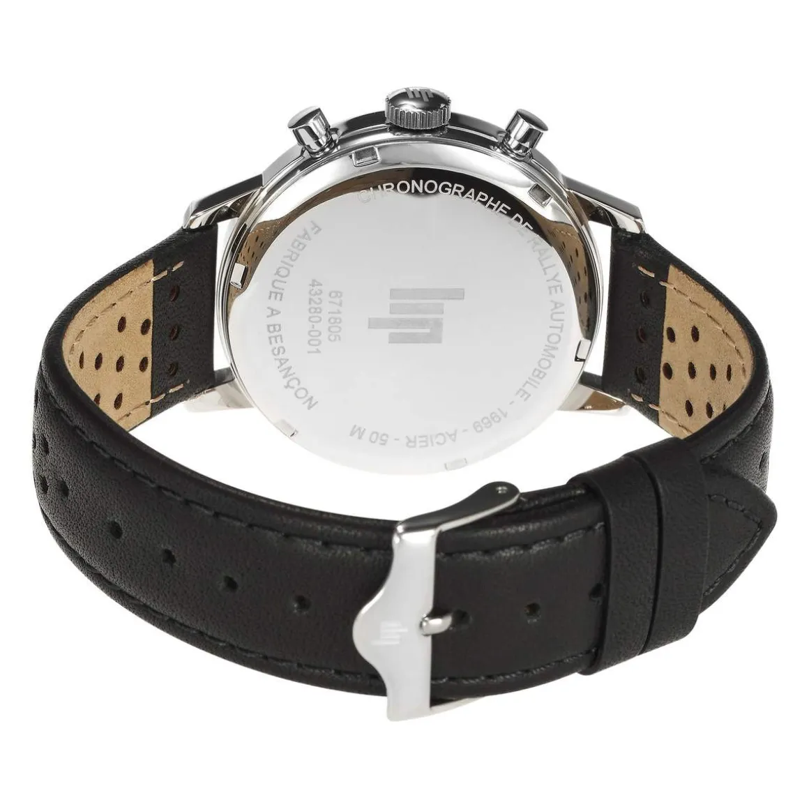 Montre LIP Rallye Chrono homme acier bracelet cuir noir