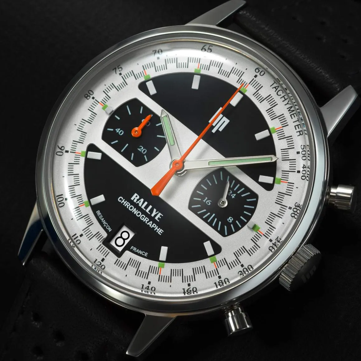 Montre LIP Rallye Chrono homme acier bracelet cuir noir