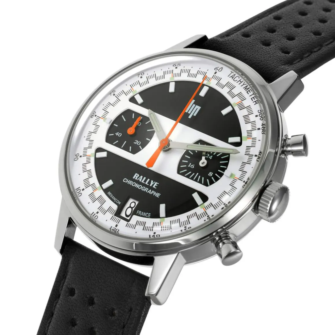 Montre LIP Rallye Chrono homme acier bracelet cuir noir