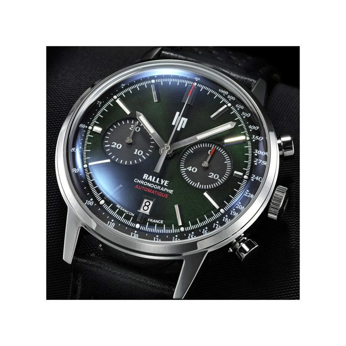 Montre Lip Rallye homme automatique acier bracelet cuir noir