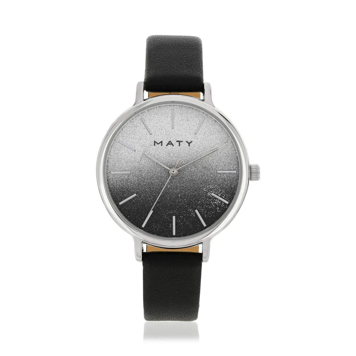 Montre MATY chromée bracelet synthétique noir