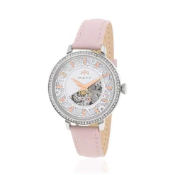Montre MATY femme automatique, bracelet cuir rose