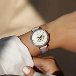 Montre MATY femme automatique, bracelet cuir rose