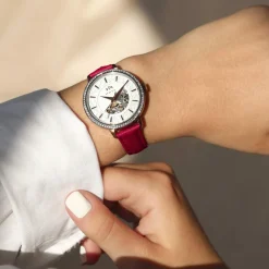 Montre MATY femme automatique, bracelet cuir rouge