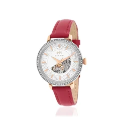Montre MATY femme automatique, bracelet cuir rouge