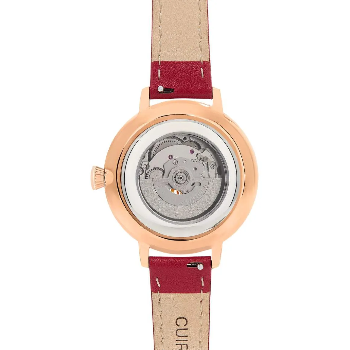 Montre MATY femme automatique, bracelet cuir rouge