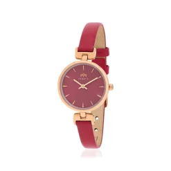 Montre MATY femme, bracelet cuir rouge