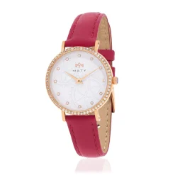 Montre MATY femme, bracelet cuir rouge
